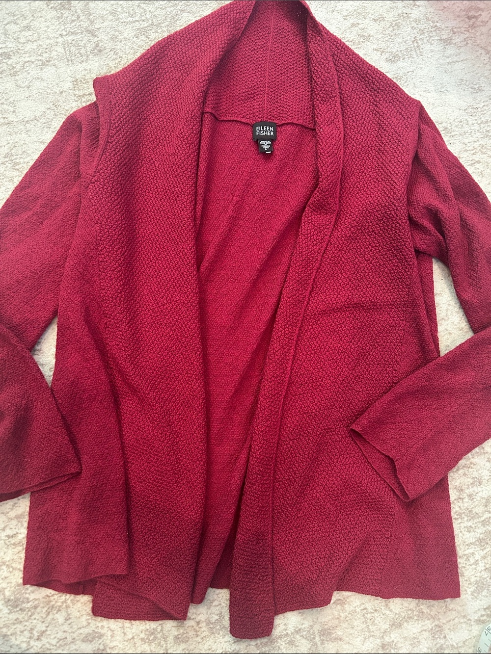Eileen Fisher Deep Wine Open-Front Knit Cardigan 100% wool large